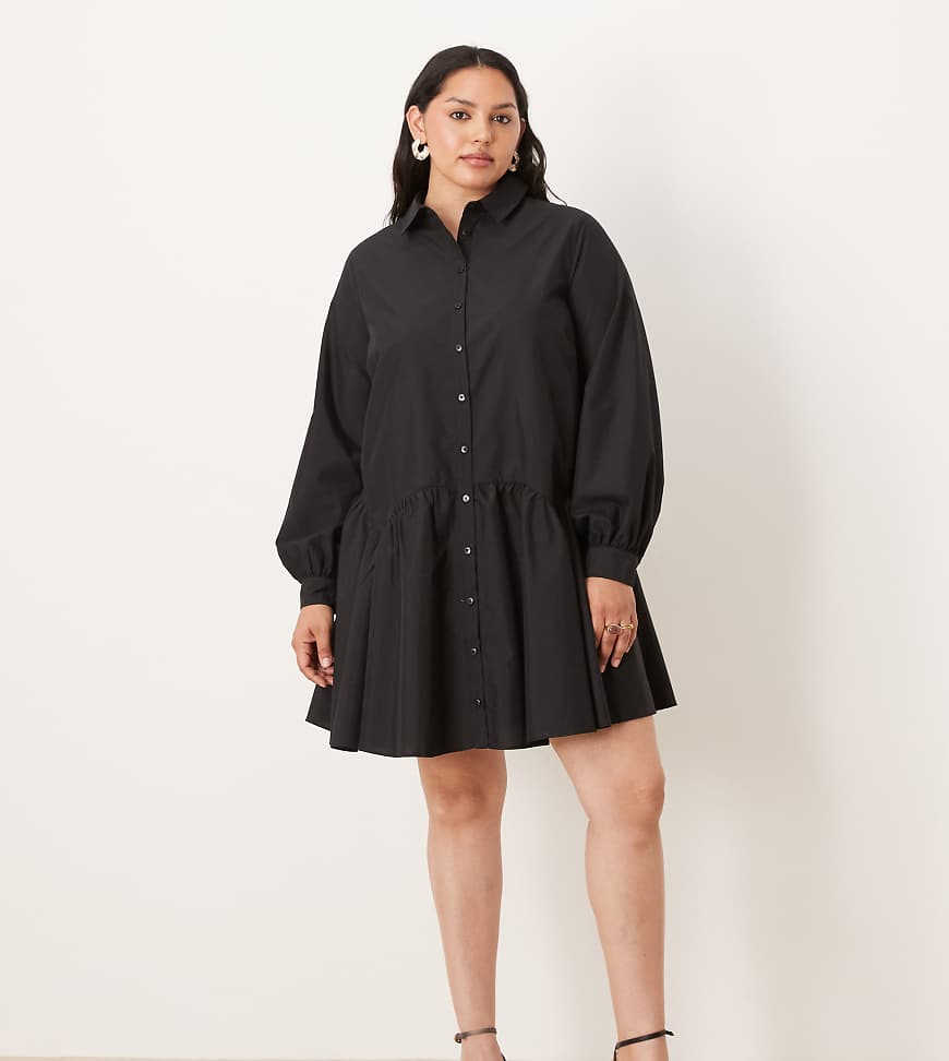 ASOS DESIGN Curve - Mini-Hemdkleid in Schwarz mit breiten Bündchen und Oversize-Taschen von ASOS Curve