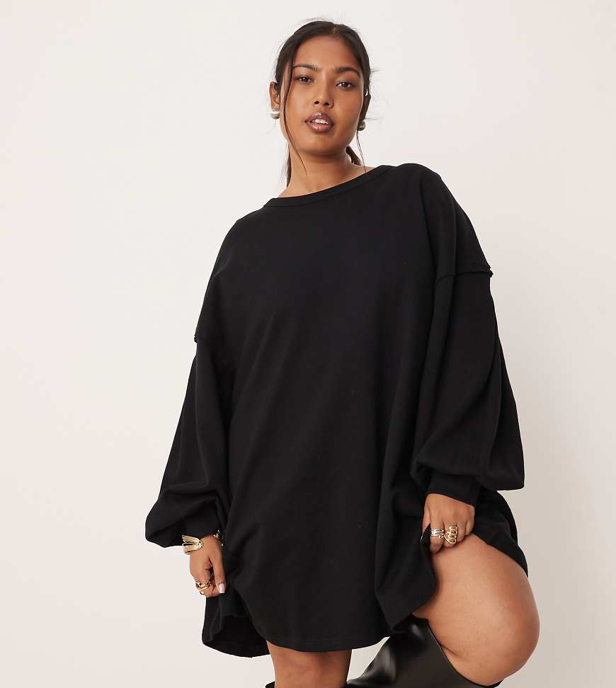 ASOS DESIGN Curve - Minikleid aus Baumwoll-Sweatstoff in Schwarz mit Trapez-Schnitt-Rot von ASOS Curve