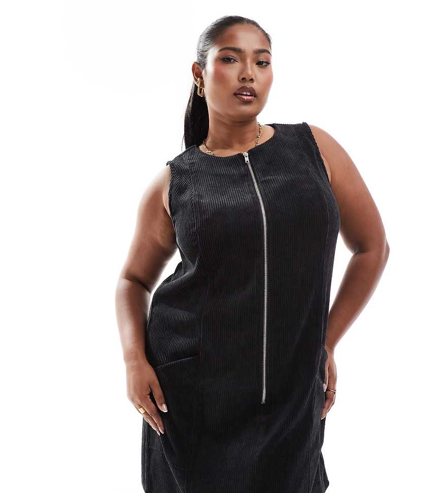 ASOS DESIGN Curve - Minikleid aus Cord in Schwarz mit durchgehendem Reißverschluss ASOS DESIGN Curve - Minikleid aus Cord in Schwarz mit durchgehendem Reißverschluss von ASOS Curve