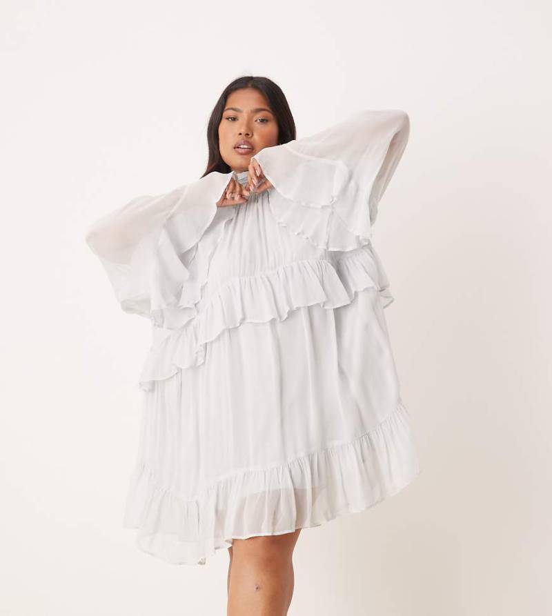 ASOS DESIGN Curve - Minikleid in Blau mit Rüschen von ASOS Curve