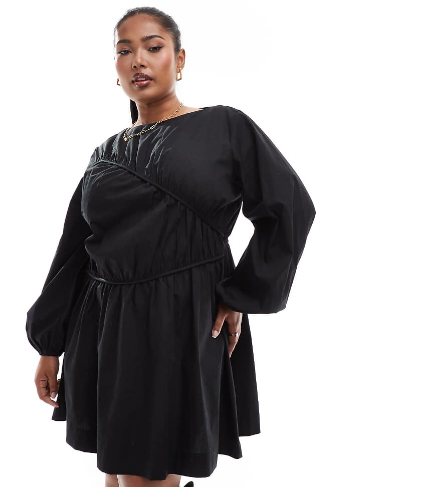 ASOS DESIGN Curve - Minikleid in Schwarz mit Raffungen und asymmetrischem Saum von ASOS Curve