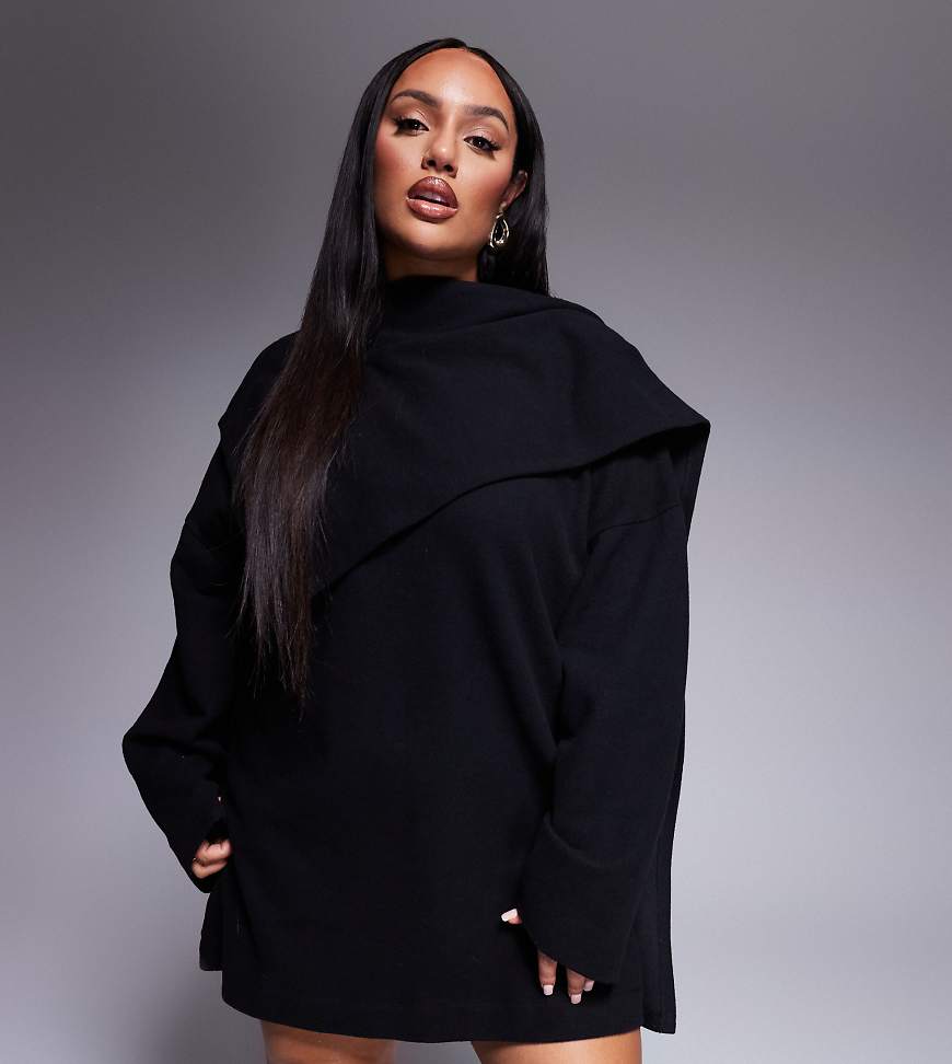 ASOS DESIGN Curve - Minikleid in Schwarz mit Wickelschal am Ausschnitt von ASOS Curve