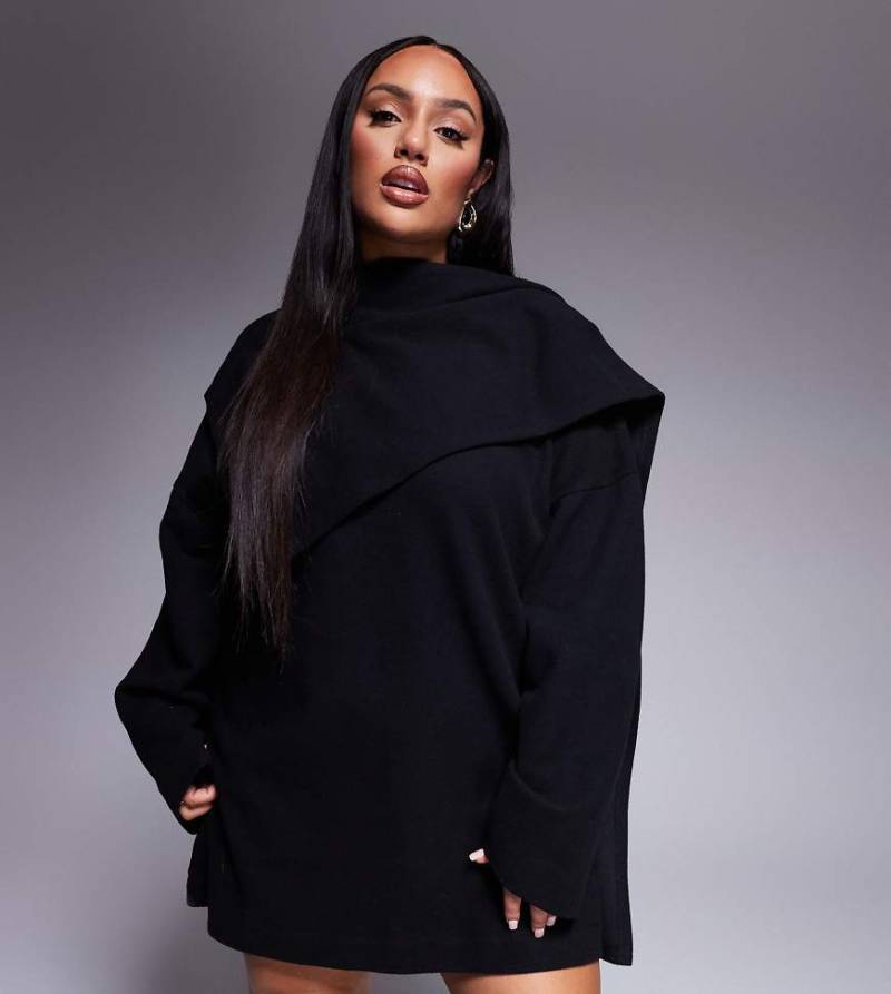 ASOS DESIGN Curve - Minikleid in Schwarz mit Wickelschal am Ausschnitt von ASOS Curve
