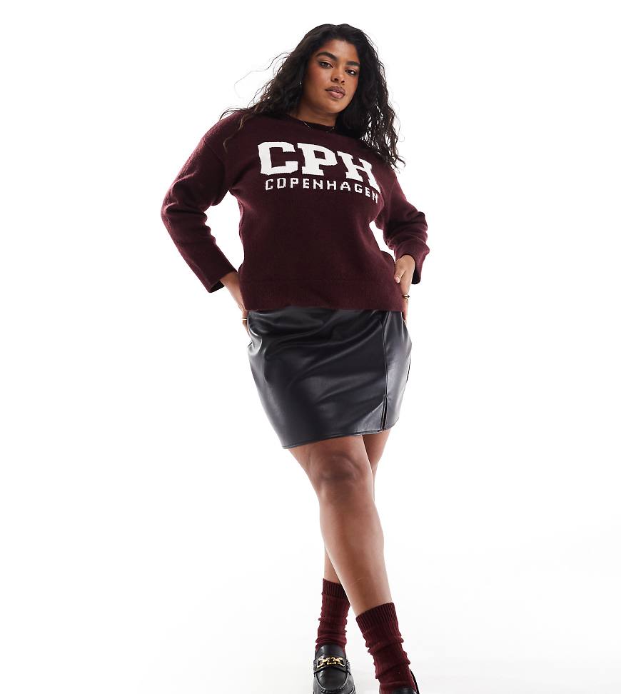 ASOS DESIGN Curve - Minirock aus Kunstleder in Schwarz mit Schlitz vorne von ASOS Curve