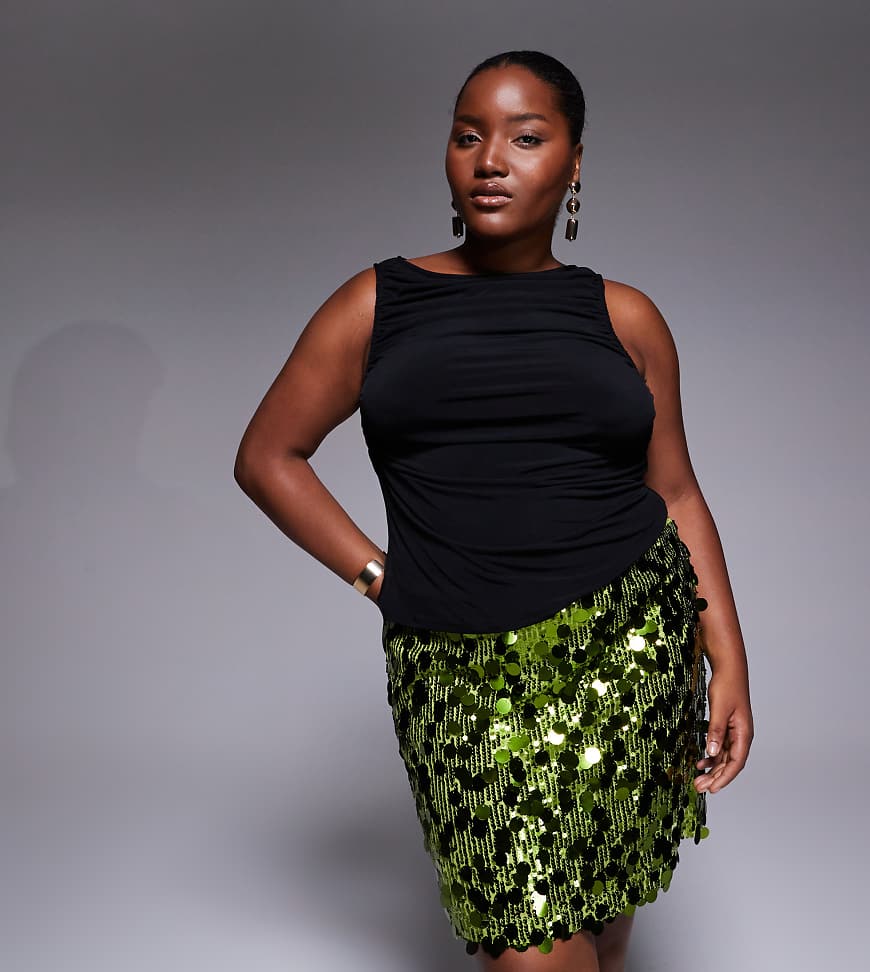 ASOS DESIGN Curve - Minirock mit Pailletten-Mix in Grün von ASOS Curve