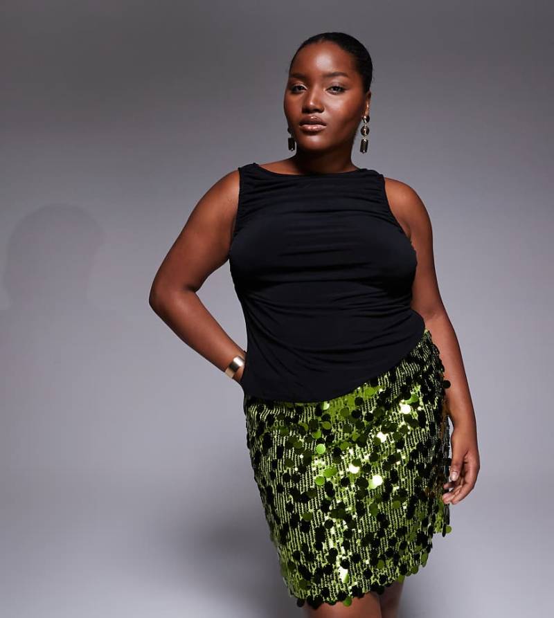 ASOS DESIGN Curve - Minirock mit Pailletten-Mix in Grün von ASOS Curve