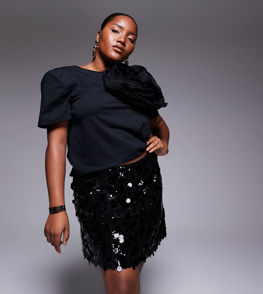 ASOS DESIGN Curve - Minirock mit Pailletten-Mix in Schwarz von ASOS Curve