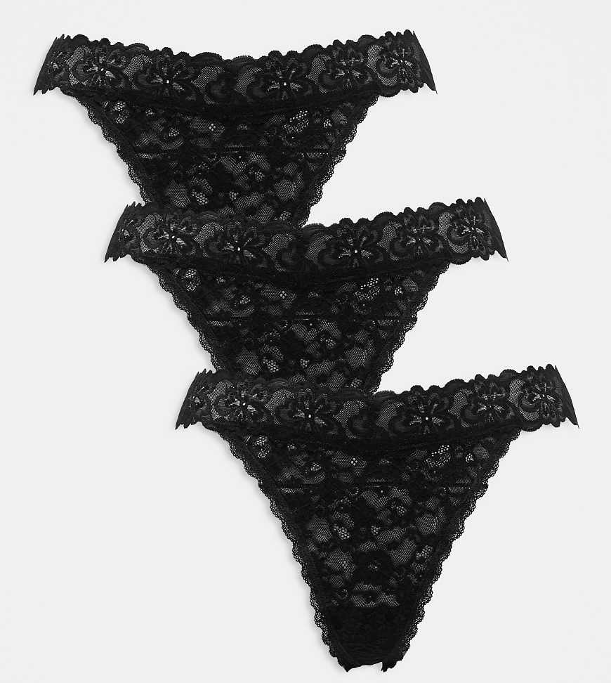 ASOS DESIGN Curve - Minnie - 3er-Pack Spitzen-Tangas in Schwarz ASOS DESIGN Curve - Minnie - 3er-Pack Spitzen-Tangas in Schwarz von ASOS Curve