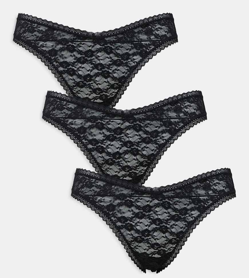ASOS DESIGN Curve - Minnie - 3er-Pack Spitzen-Tangas in Schwarz ASOS DESIGN Curve - Minnie - 3er-Pack Spitzen-Tangas in Schwarz von ASOS Curve
