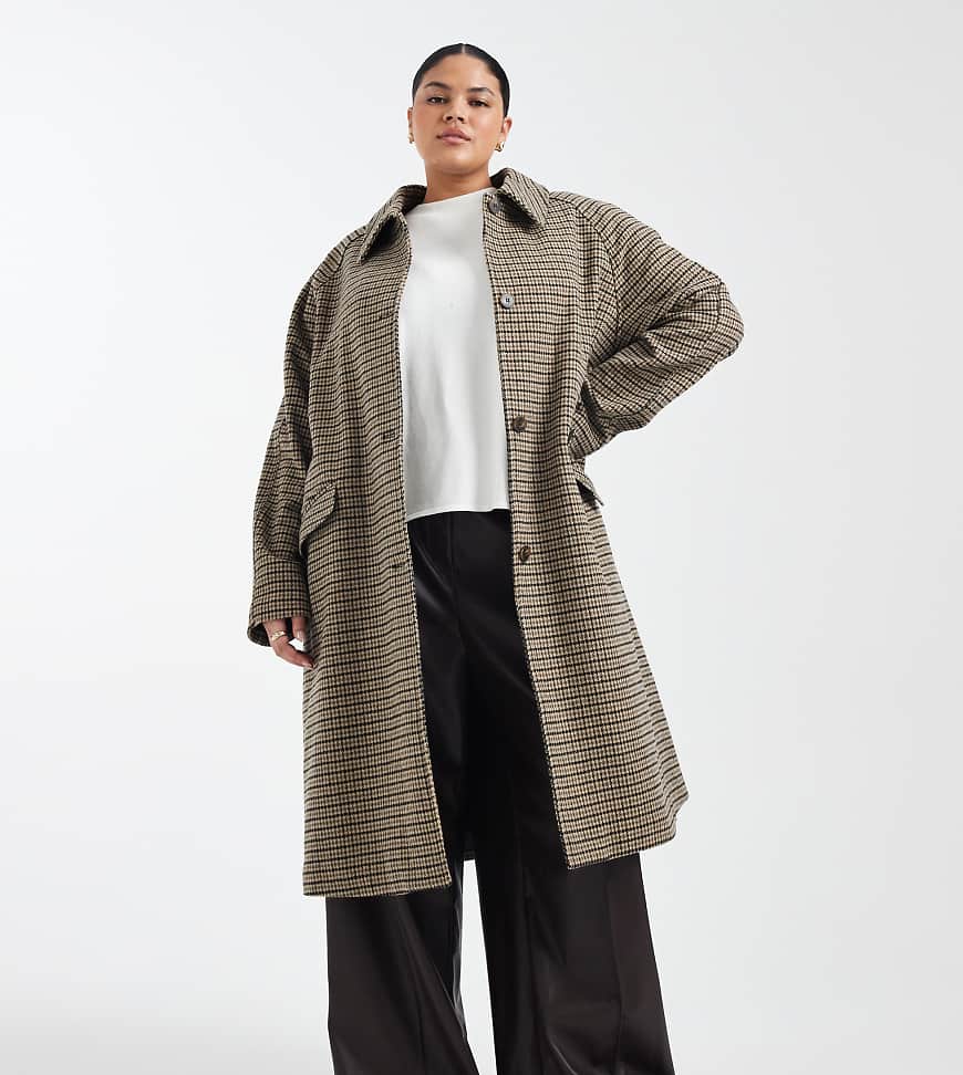 ASOS DESIGN Curve - Mittellanger Mantel mit Heritage-Karomuster und Steppfutter-Bunt von ASOS Curve