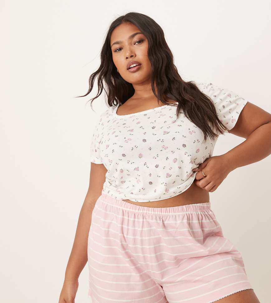 ASOS DESIGN Curve - Mix and Match - Schwingende Shorts in Rosa gestreift von ASOS Curve