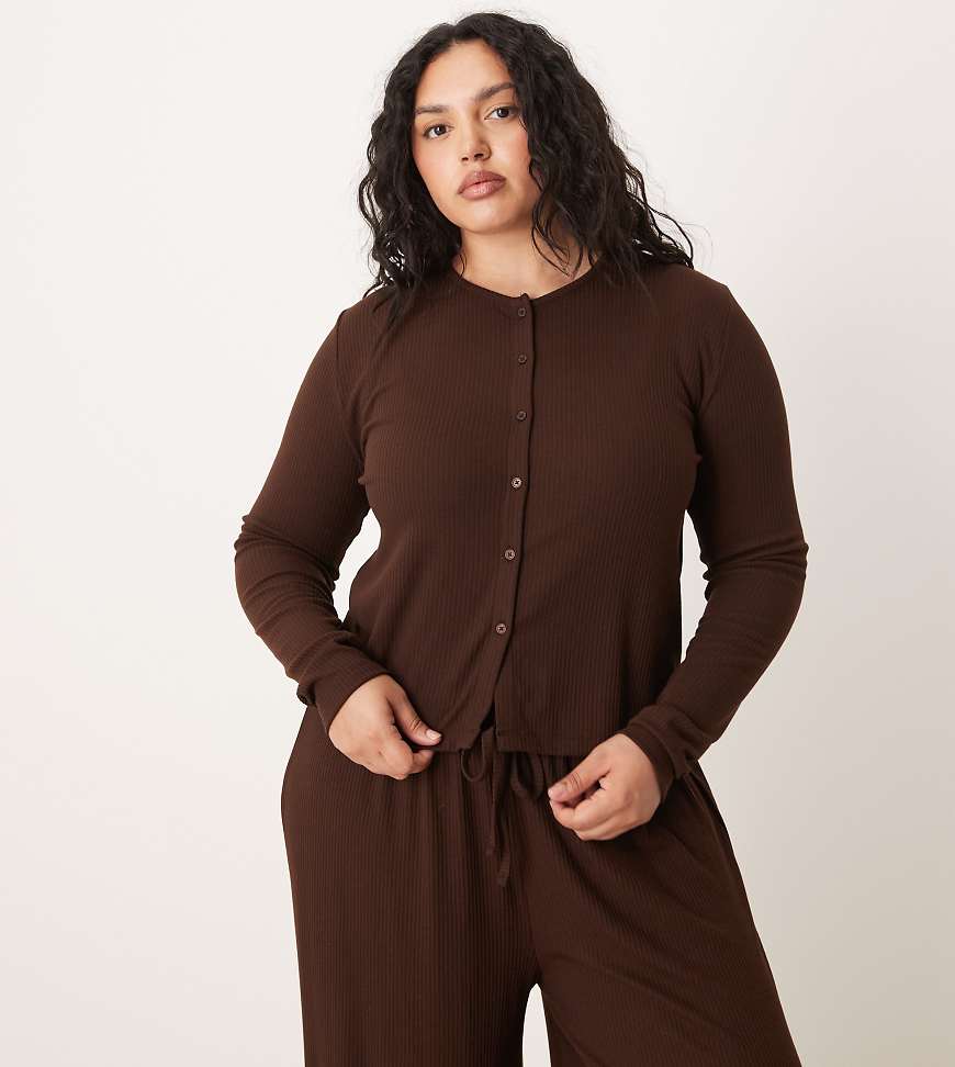 ASOS DESIGN Curve - Mix & Match - Gerippte Lounge-Strickjacke in Schokobraun-Brown von ASOS Curve