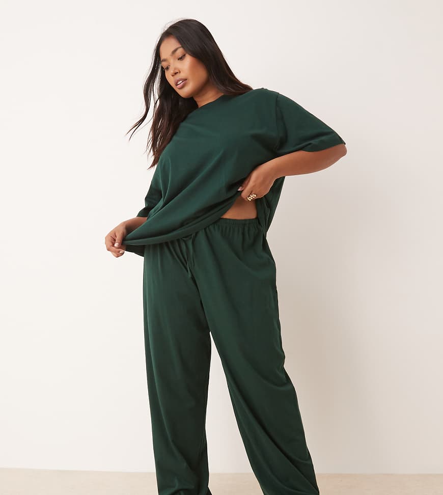 ASOS DESIGN Curve - Mix & Match - Pyjama-Hose aus Baumwolle in Tannengrün-Rot von ASOS Curve