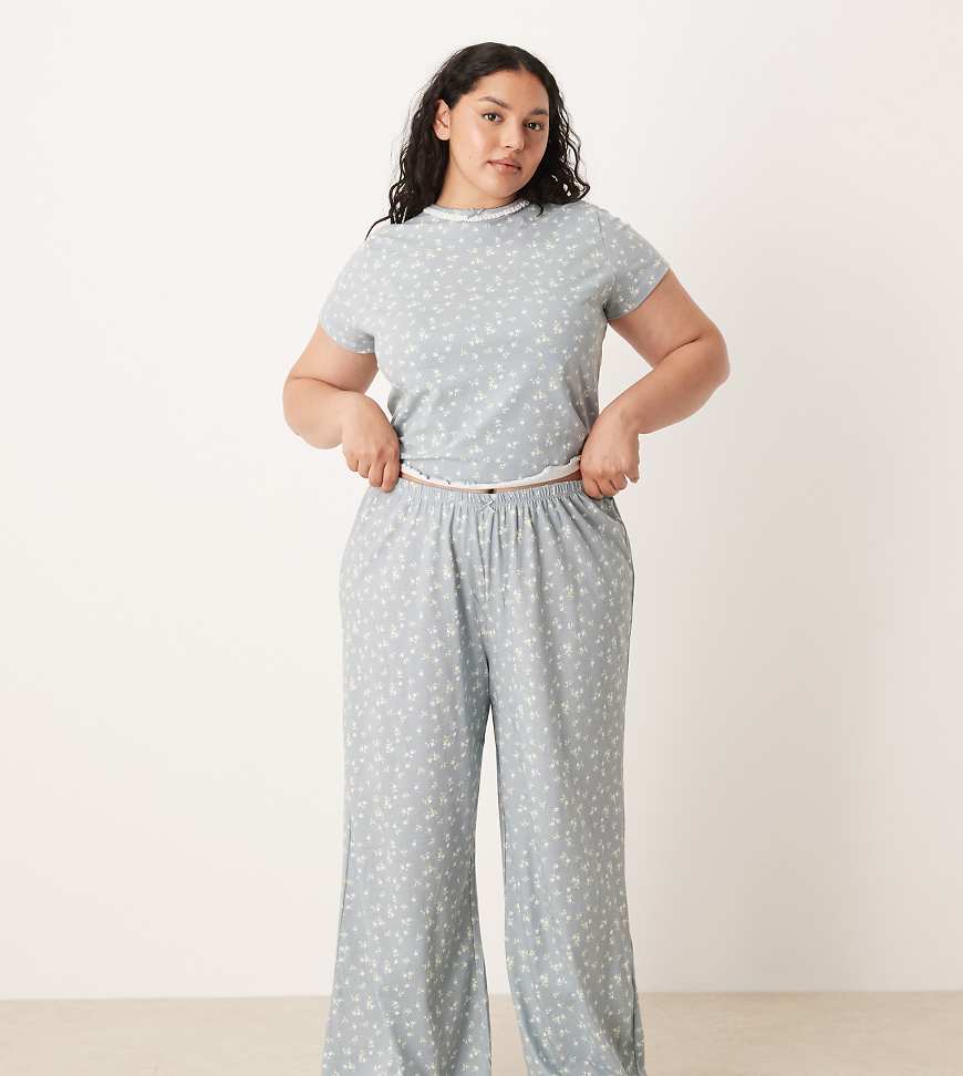 ASOS DESIGN Curve - Mix & Match - Pyjama-Hose in Blau mit Blümchenmuster von ASOS Curve