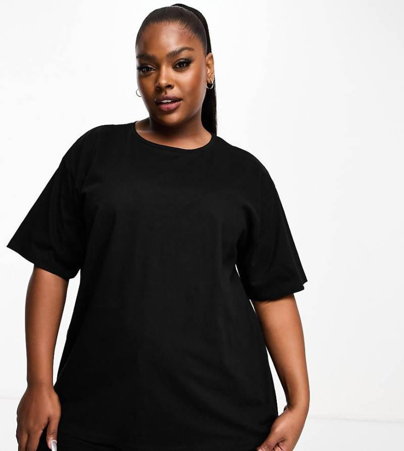 ASOS DESIGN Curve - Mix & Match - Pyjama-T-Shirt aus Baumwolle in Schwarz mit Oversize-Passform von ASOS Curve