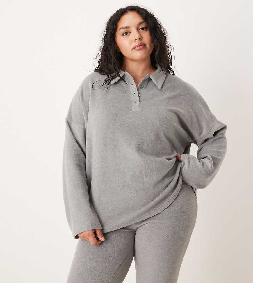ASOS DESIGN Curve - Mix & Match - Sweatshirt aus leichtem Fleece in Hellgrau mit Kragen von ASOS Curve