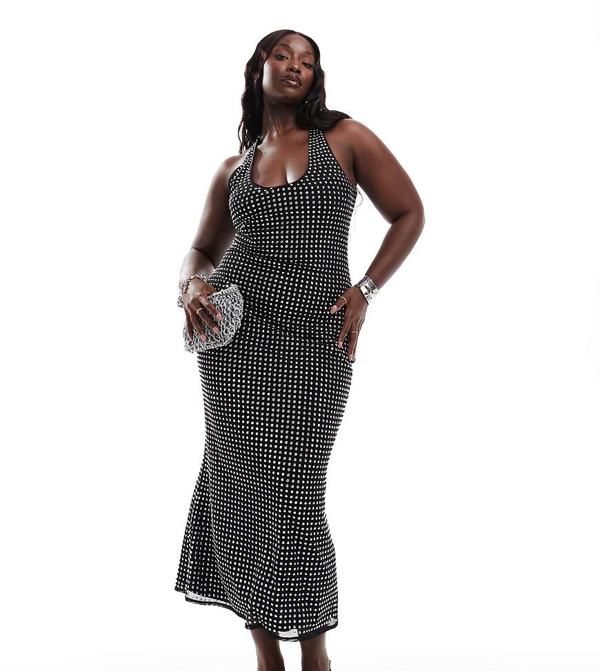 ASOS DESIGN Curve - Neckholder-Midikleid in Schwarz mit U-Ausschnitt und Laserschnitt-Hotfix ASOS DESIGN Curve - Neckholder-Midikleid in Schwarz mit U-Ausschnitt und Laserschnitt-Hotfix von ASOS Curve