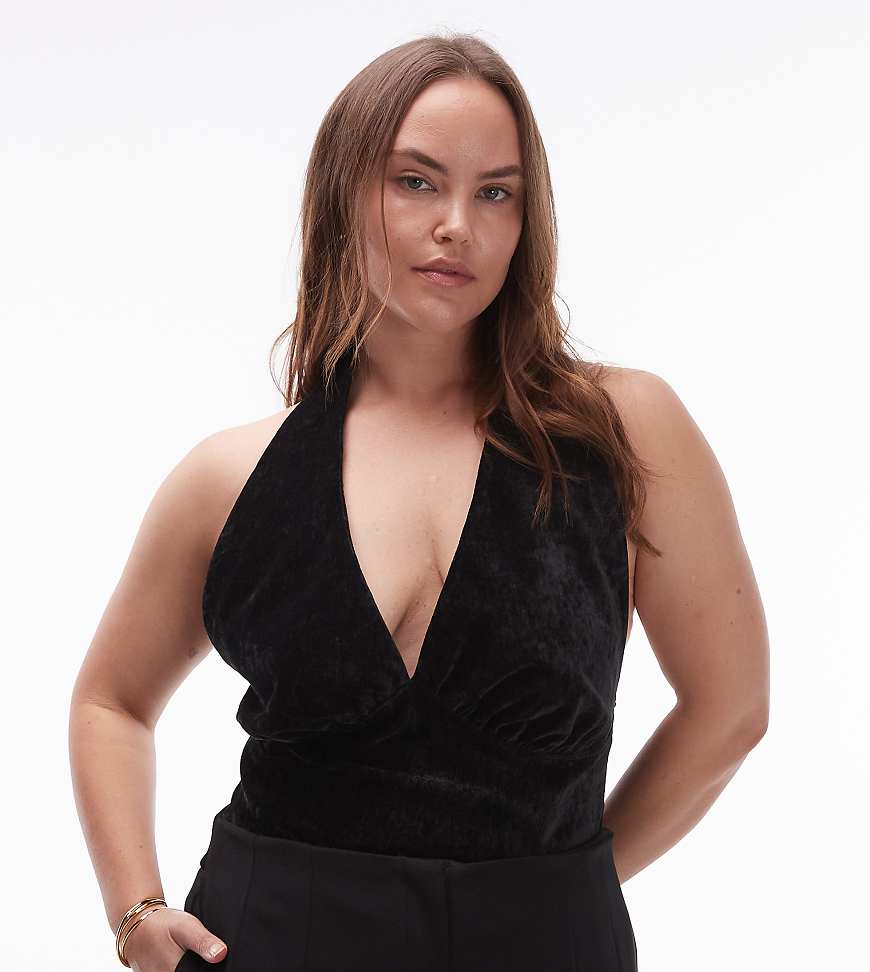 ASOS DESIGN Curve - Neckholder-Oberteil aus Samt in Schwarz von ASOS Curve