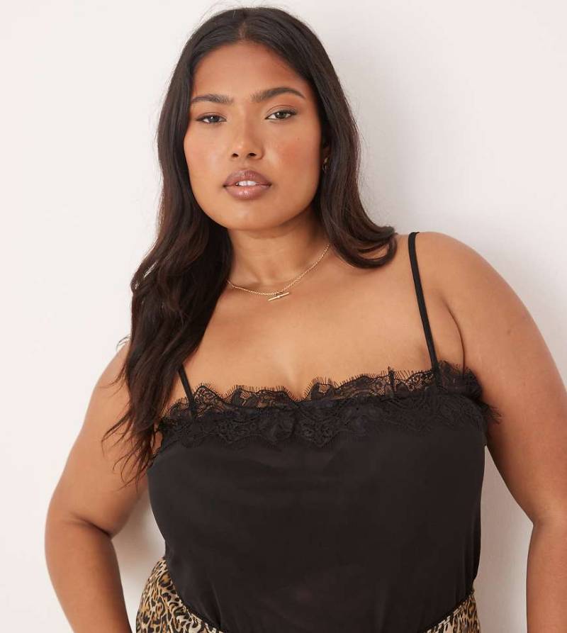 ASOS DESIGN Curve - Netzstoff-Body in Schwarz mit Spitzenborte von ASOS Curve