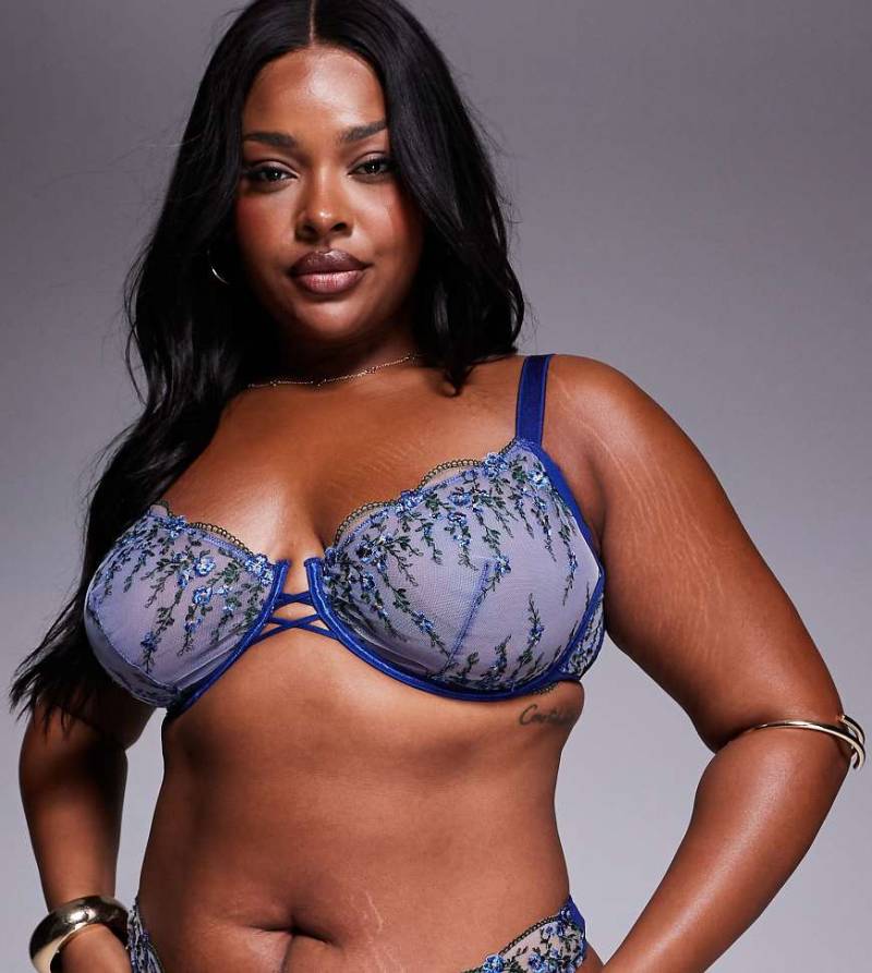 ASOS DESIGN Curve - Noa - Hochwertiger Bügel-BH in Marineblau mit floraler Stickerei von ASOS Curve