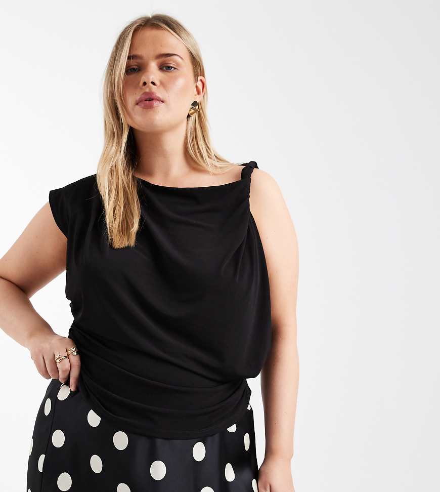ASOS DESIGN Curve - Oberteil in Schwarz mit verdrehter Drapierung im Schulterbereich von ASOS Curve