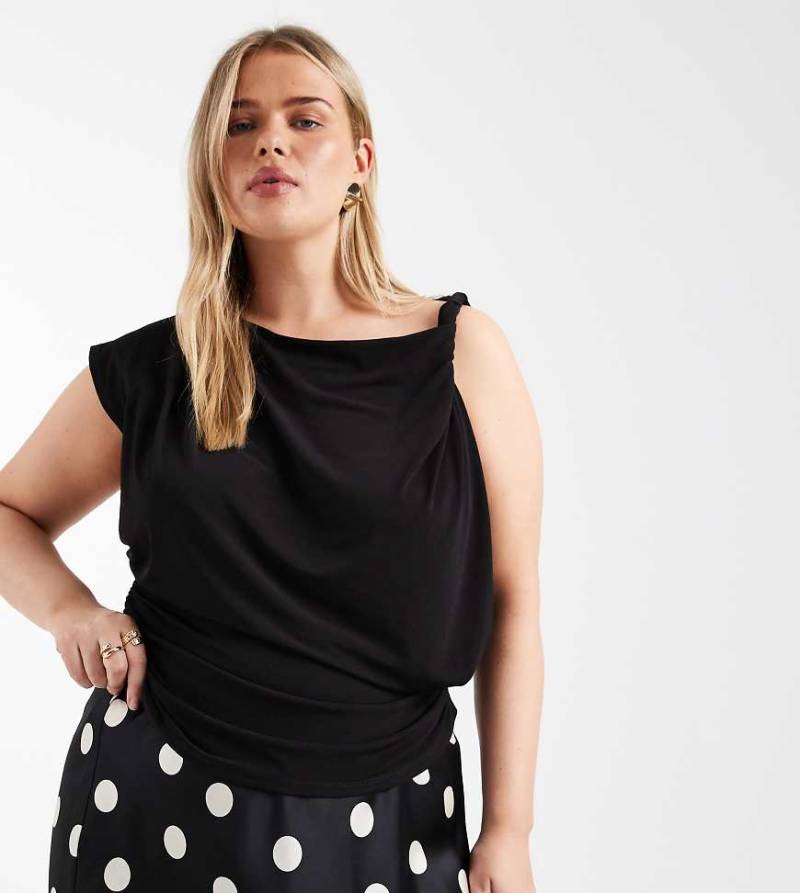 ASOS DESIGN Curve - Oberteil in Schwarz mit verdrehter Drapierung im Schulterbereich von ASOS Curve