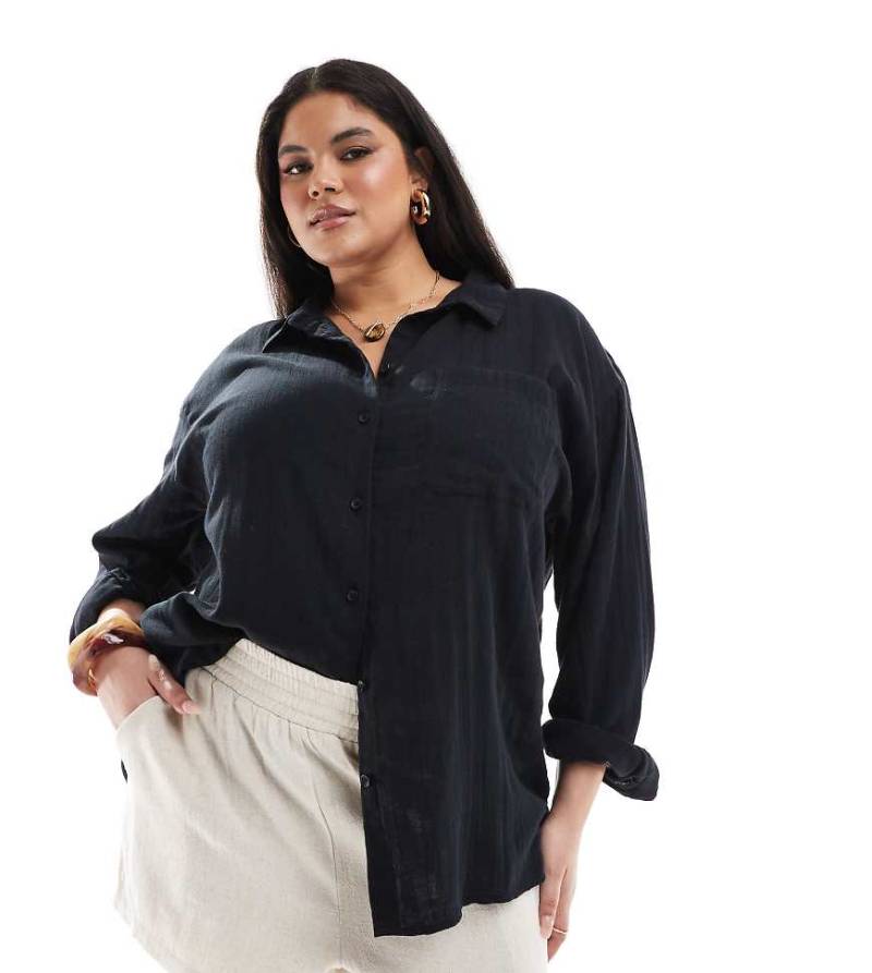 ASOS DESIGN Curve - Oversize-Hemd aus strukturierter Baumwolle in Schwarz von ASOS Curve