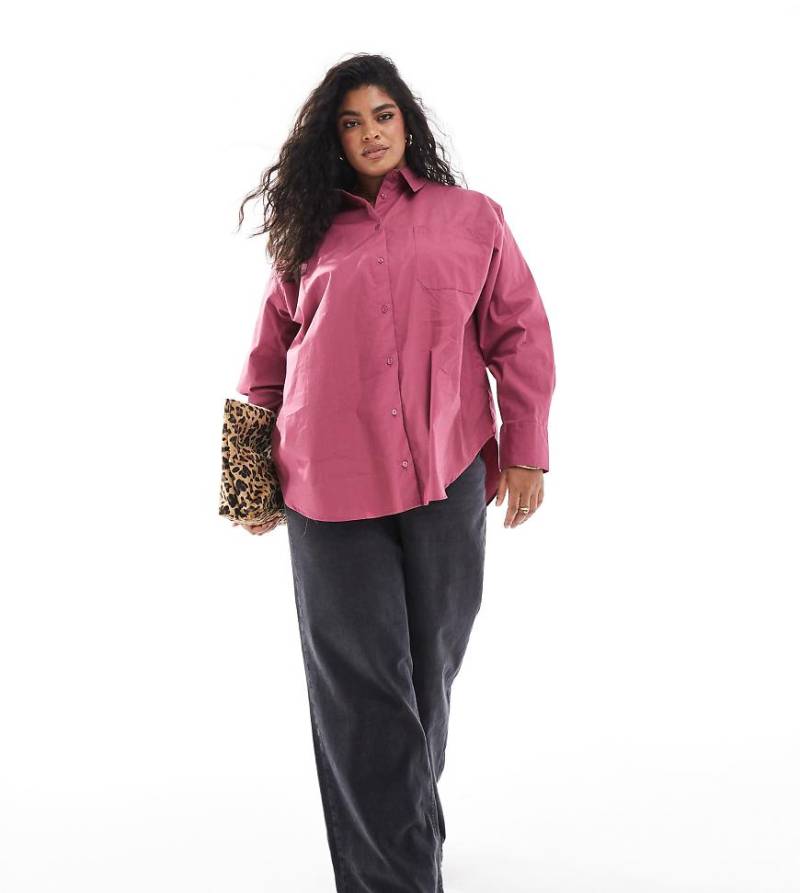 ASOS DESIGN Curve - Oversize-Hemd in Dunkelrosa-Rot von ASOS Curve