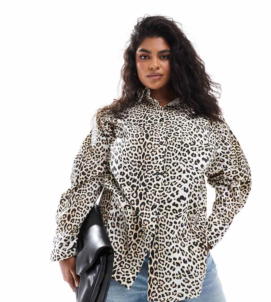 ASOS DESIGN Curve - Oversize-Hemd mit Leopardenmuster-Bunt von ASOS Curve