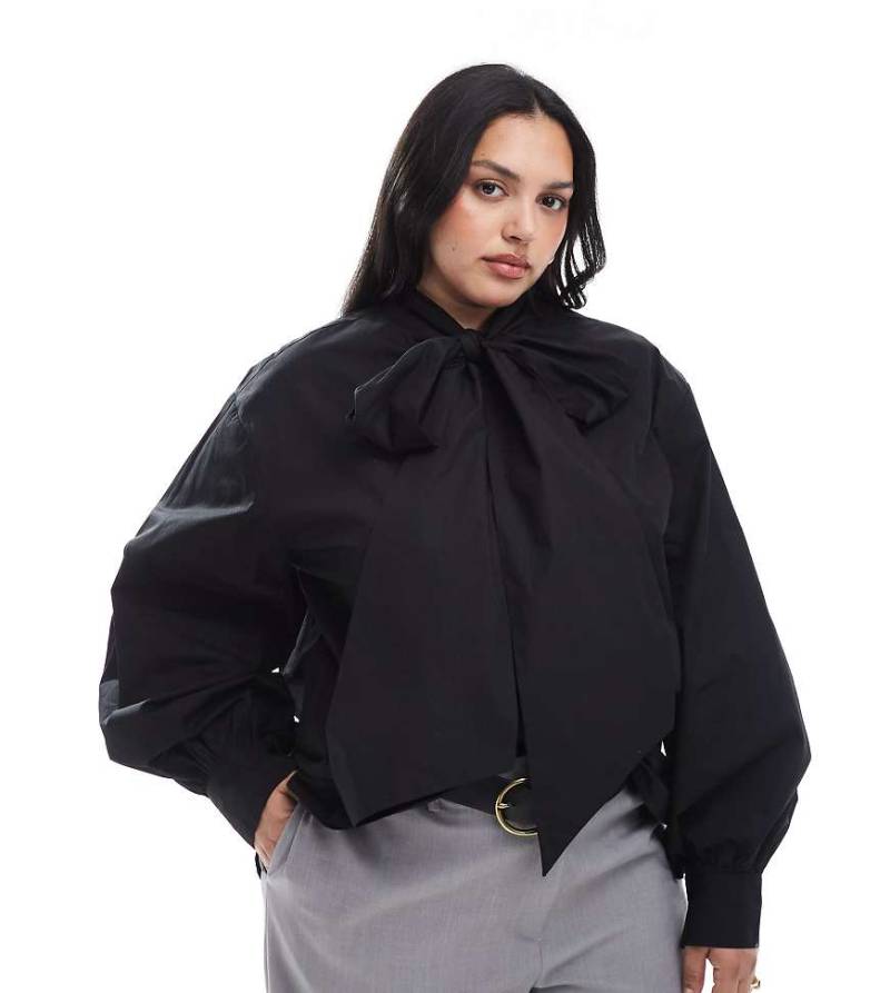 ASOS DESIGN Curve - Oversize-Hemd mit Schleife am Ausschnitt-Schwarz von ASOS Curve