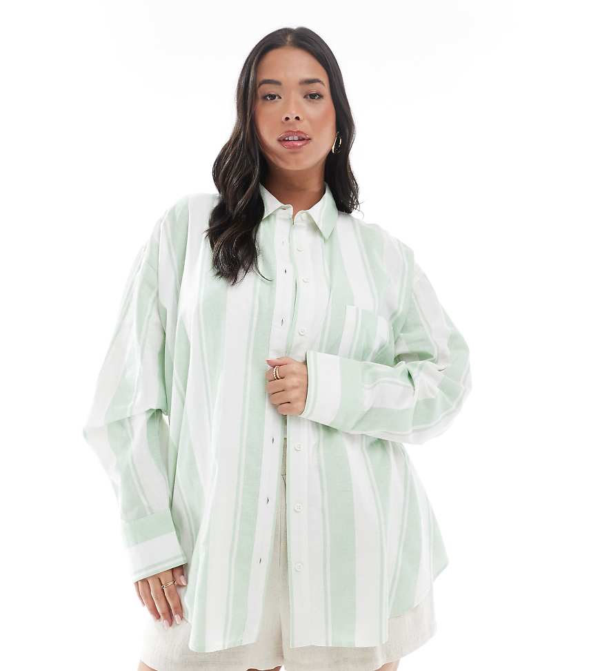 ASOS DESIGN Curve - Oversize-Hemdbluse aus Leinenmix mit breitem Streifenmuster-Bunt ASOS DESIGN Curve - Oversize-Hemdbluse aus Leinenmix mit breitem Streifenmuster-Bunt von ASOS Curve