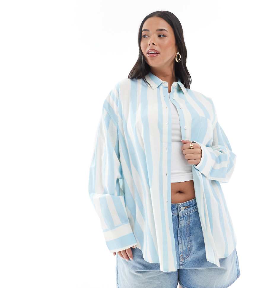 ASOS DESIGN Curve - Oversize-Hemdbluse aus Leinenmix mit verschwommenem Streifenmuster-Bunt ASOS DESIGN Curve - Oversize-Hemdbluse aus Leinenmix mit verschwommenem Streifenmuster-Bunt von ASOS Curve