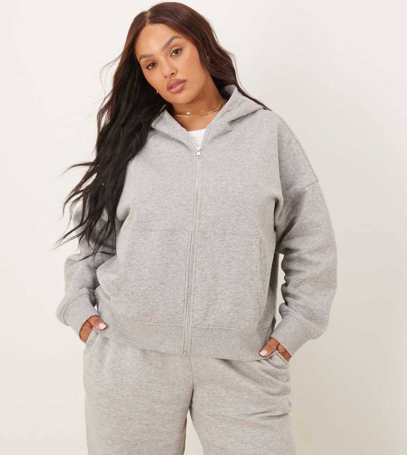 ASOS DESIGN Curve - Oversize-Kapuzenjacke in Grau meliert mit weicher Innenseite von ASOS Curve
