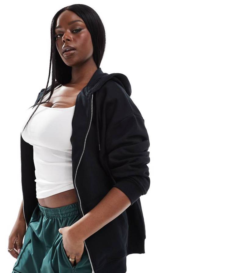 ASOS DESIGN Curve - Oversize-Kapuzenjacke mit Reißverschluss in Schwarz von ASOS Curve