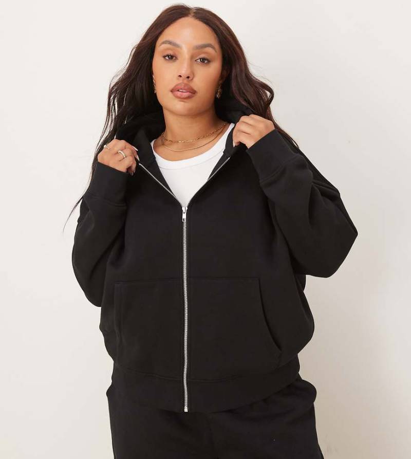 ASOS DESIGN Curve - Oversize-Kapuzenjacke in Schwarz mit weicher Innenseite von ASOS Curve