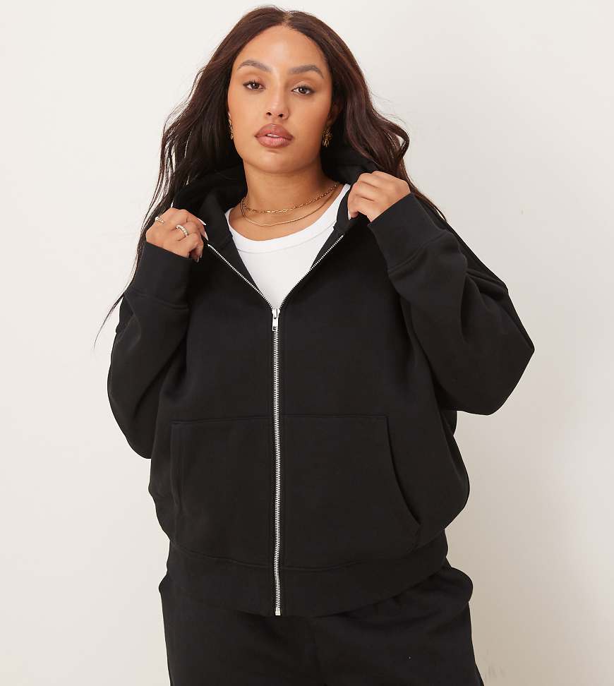 ASOS DESIGN Curve - Oversize-Kapuzenjacke in Schwarz mit weicher Innenseite von ASOS Curve