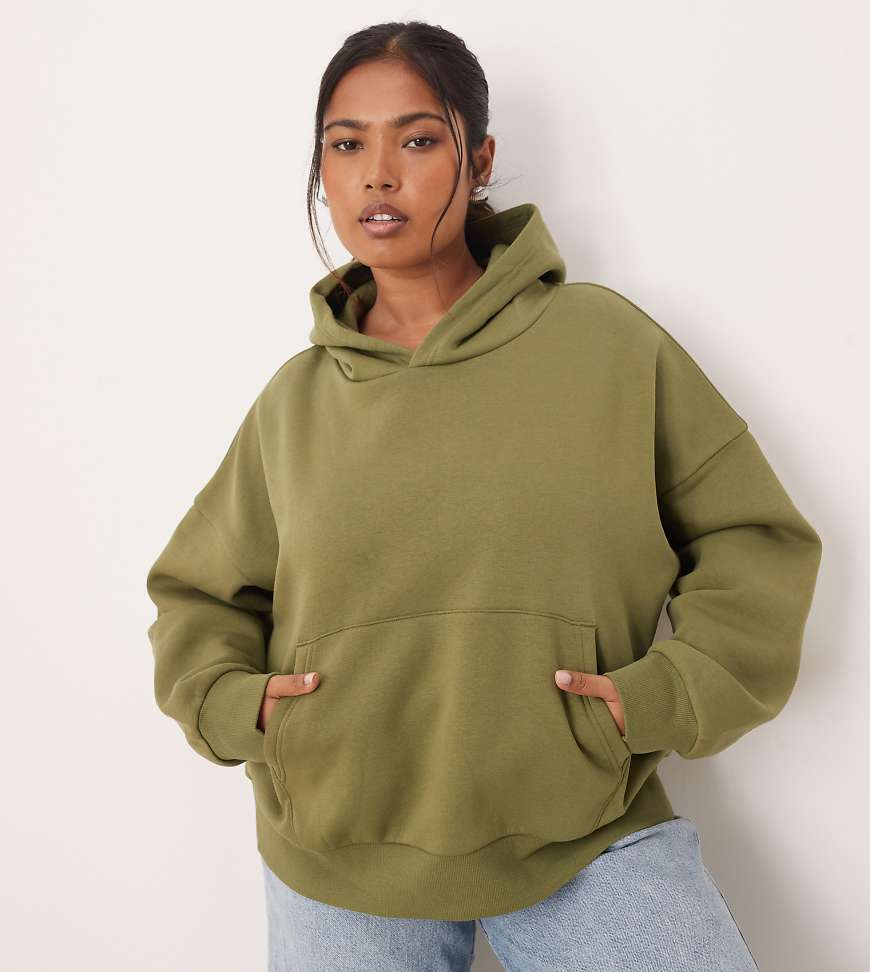 ASOS DESIGN Curve - Oversize-Kapuzenpullover in Khaki mit weicher Innenseite-Grün von ASOS Curve