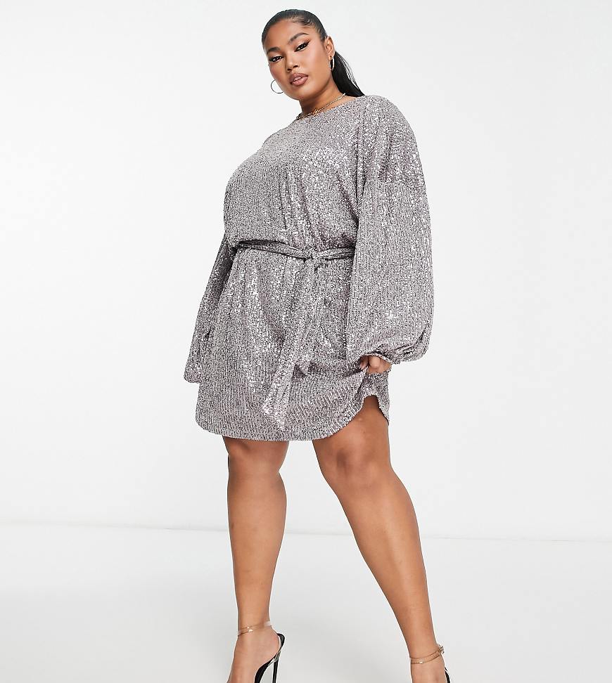 ASOS DESIGN Curve - Oversize-Minikleid in Anthrazit mit Paillettenbesatz und Gürtel-Grau ASOS DESIGN Curve - Oversize-Minikleid in Anthrazit mit Paillettenbesatz und Gürtel-Grau von ASOS Curve