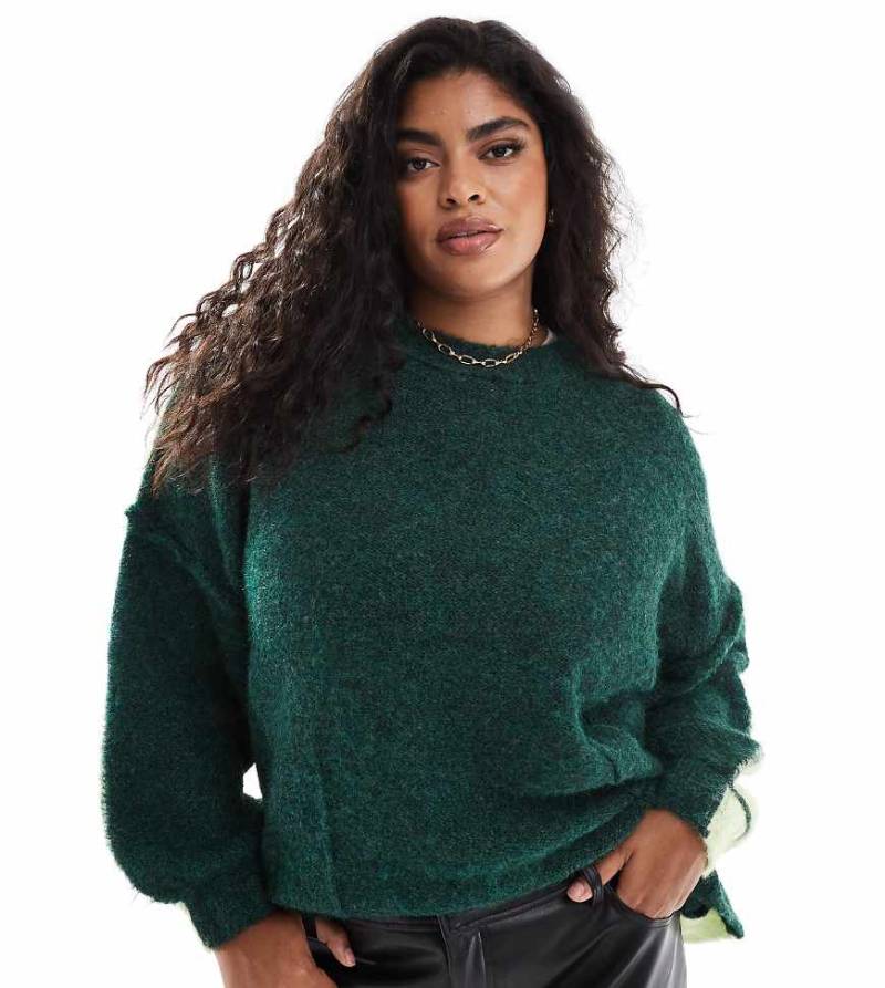 ASOS DESIGN Curve - Oversize-Pullover in Grün mit Rundhalsausschnitt und Blockfarben-Design von ASOS Curve