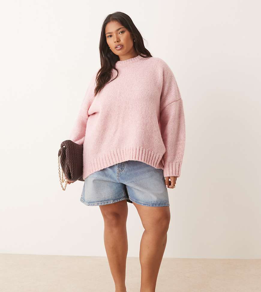 ASOS DESIGN Curve - Oversize-Pullover in Rosa mit Rundhalsausschnitt und geschwungenem Saum-Grün ASOS DESIGN Curve - Oversize-Pullover in Rosa mit Rundhalsausschnitt und geschwungenem Saum-Grün von ASOS Curve