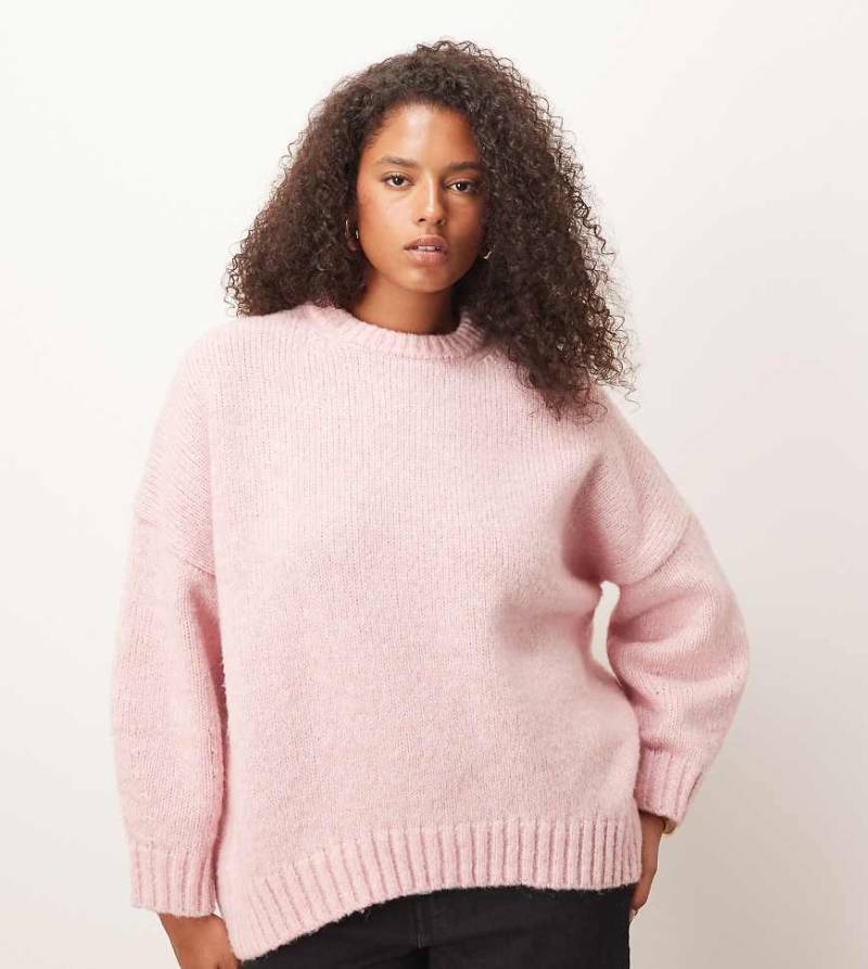 ASOS DESIGN Curve - Oversize-Pullover in Rosa mit Rundhalsausschnitt und geschwungenem Saum-Grün von ASOS Curve
