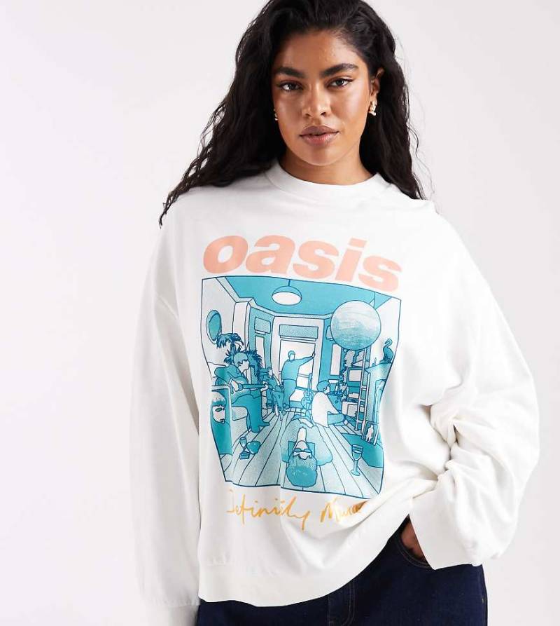 ASOS DESIGN Curve - Oversize-Sweatshirt in Creme mit lizenziertem „Oasis Definitely Maybe"-Grafikprint-Weiß von ASOS Curve