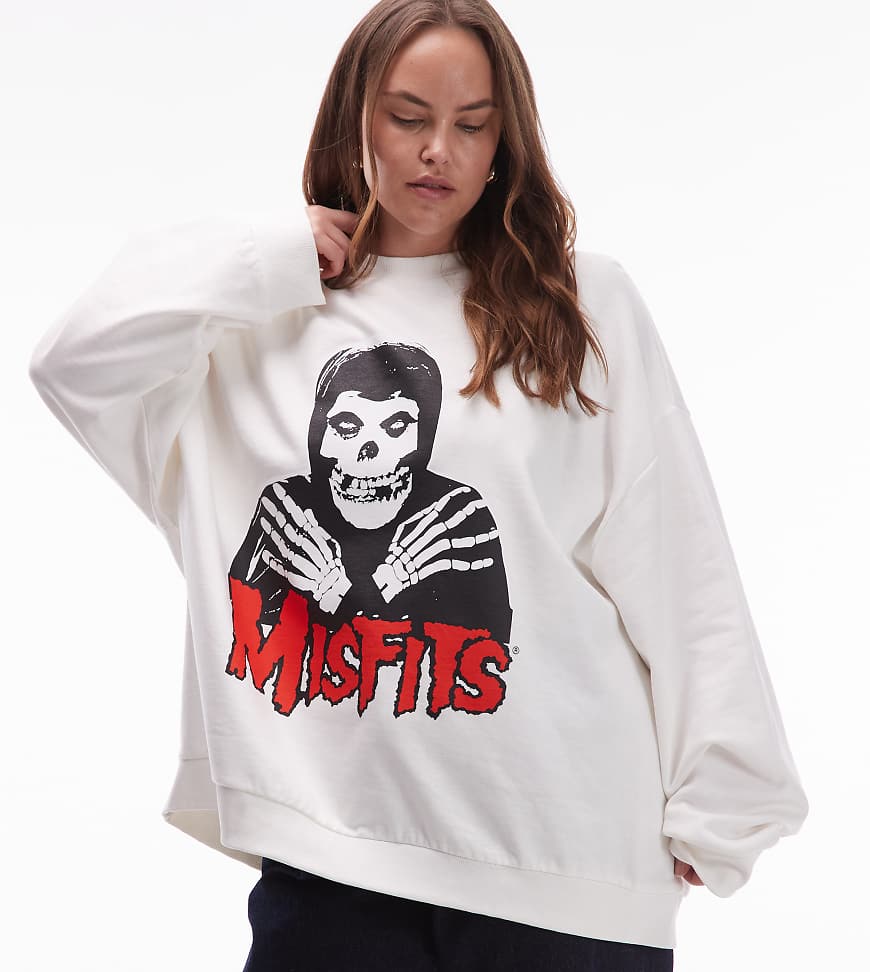 ASOS DESIGN Curve - Oversize-Sweatshirt in Cremeweiß mit „Misfits"-Halloween-Bandprint von ASOS Curve