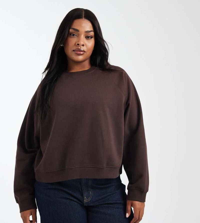ASOS DESIGN Curve - Oversize-Sweatshirt in Schokobraun mit Raglan-Detail und weicher Innenseite-Brown von ASOS Curve