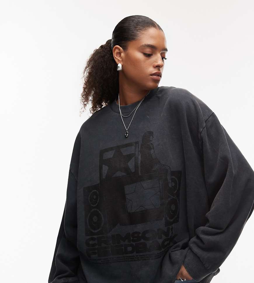 ASOS DESIGN Curve - Oversize-Sweatshirt in verwaschenem Grau mit Vintage-Band-Grafikprint von ASOS Curve