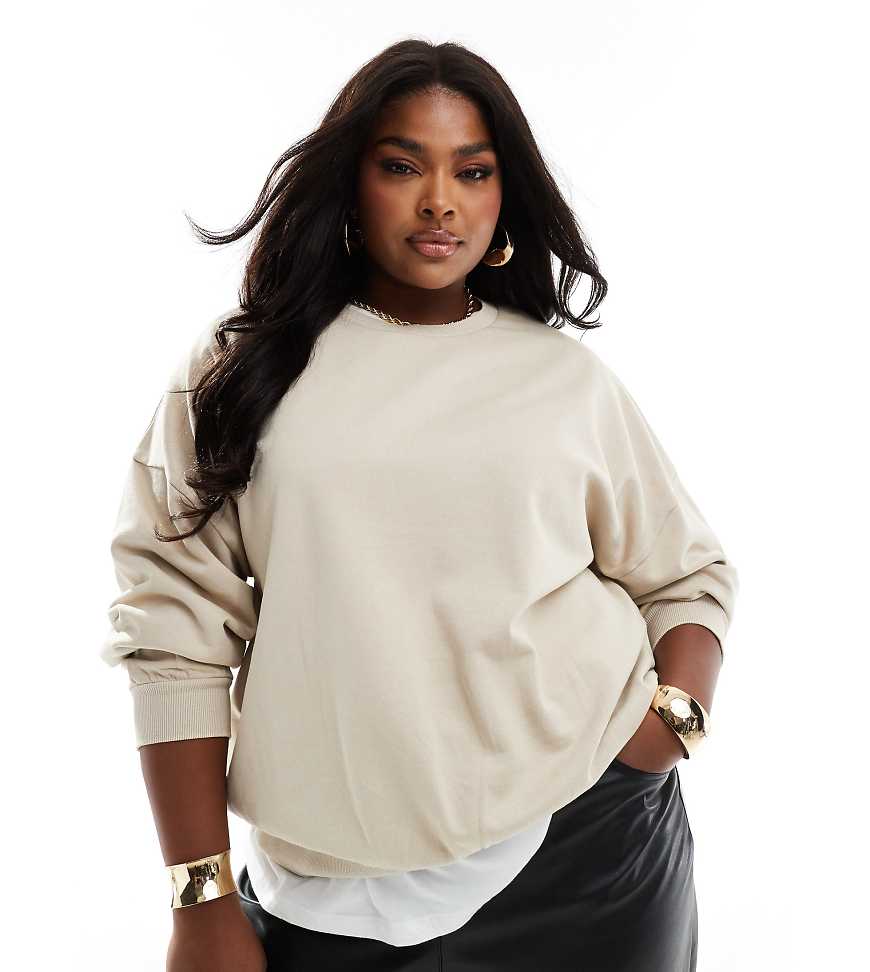 ASOS DESIGN Curve - Oversize-Sweatshirt in verwaschenem Stein-Neutral ASOS DESIGN Curve - Oversize-Sweatshirt in verwaschenem Stein-Neutral von ASOS Curve