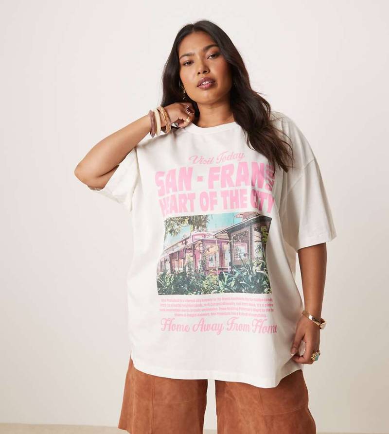 ASOS DESIGN Curve - Oversize-T-Shirt in Creme mit „San Francisco"-Grafikprint-Weiß von ASOS Curve