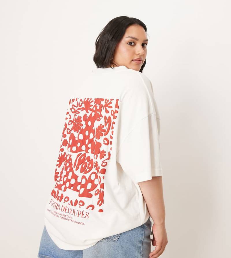 ASOS DESIGN Curve - Oversize-T-Shirt in Cremeweiß mit floralem Leoparden-Print von ASOS Curve