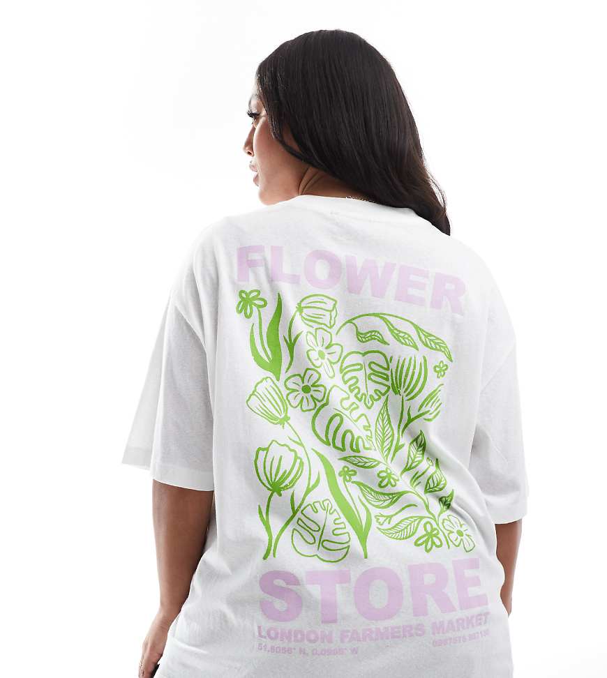 ASOS DESIGN Curve - Oversize-T-Shirt in Leinenoptik mit Flower-Store-Grafikprint-Weiß ASOS DESIGN Curve - Oversize-T-Shirt in Leinenoptik mit Flower-Store-Grafikprint-Weiß von ASOS Curve