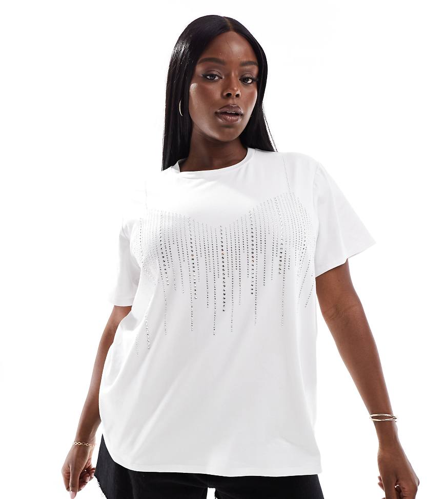 ASOS DESIGN Curve - Oversize-T-Shirt in Weiß mit Strassstein-Design ASOS DESIGN Curve - Oversize-T-Shirt in Weiß mit Strassstein-Design von ASOS Curve